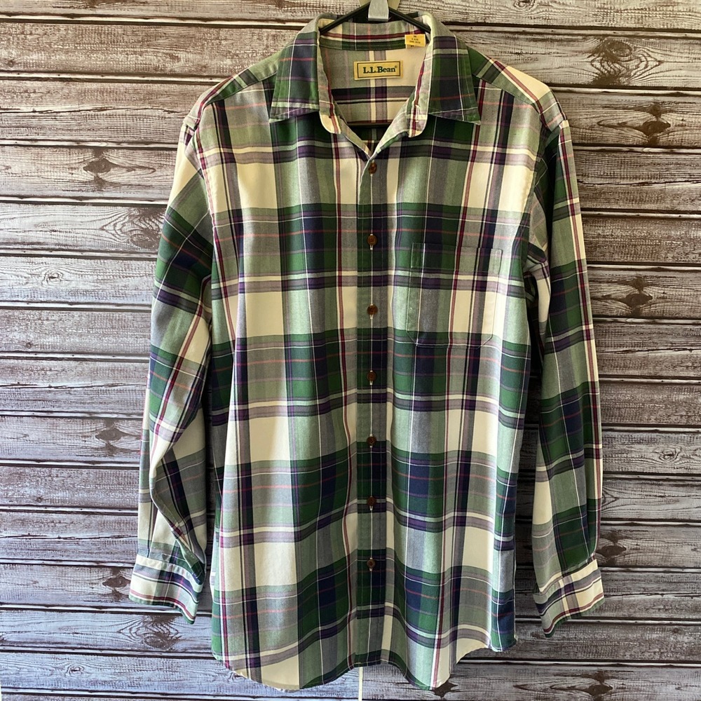 Vintage LL‎ Bean Men's Long-Sleeved Button-Down Shirt Size M Tall Plaid